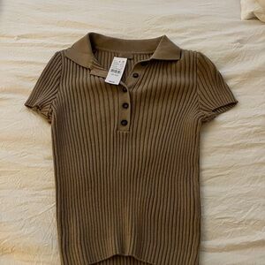 Ribbed Brown Polo Shirt